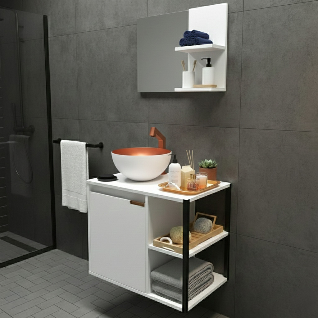 QUEIMA DE ESTOQUE - Kit Completo com Gabinete Retrô Industrial para Banheiro + Cuba e Espelho — imagen 2