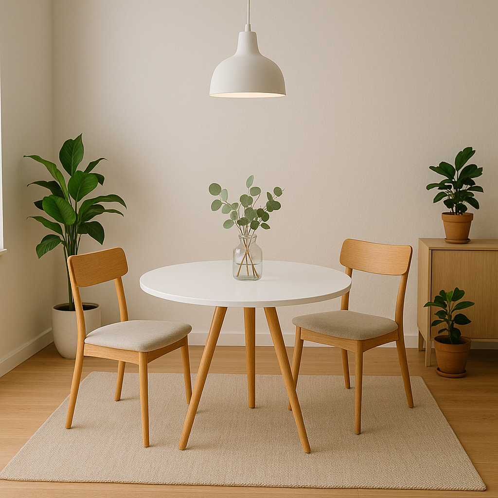 Mesa de Jantar Tampo de Madeira Redondo 70 / 80 cm Base 3 Pés Palito — imagen 4
