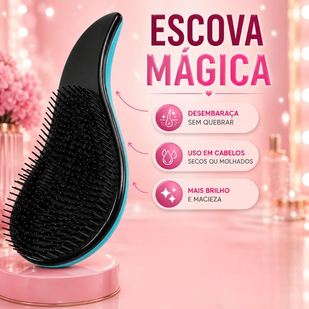 Kit 05 Escova Raquete Flex Escova Mágica e Polvo Massageador de Silicone Touca de Cetim Beauty Flash — imagen 5