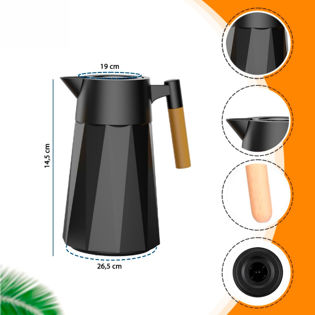 Garrafa Térmica Prisma 950 ml Para Chás/Café Design Moderno Cabo Madeira — imagen 3