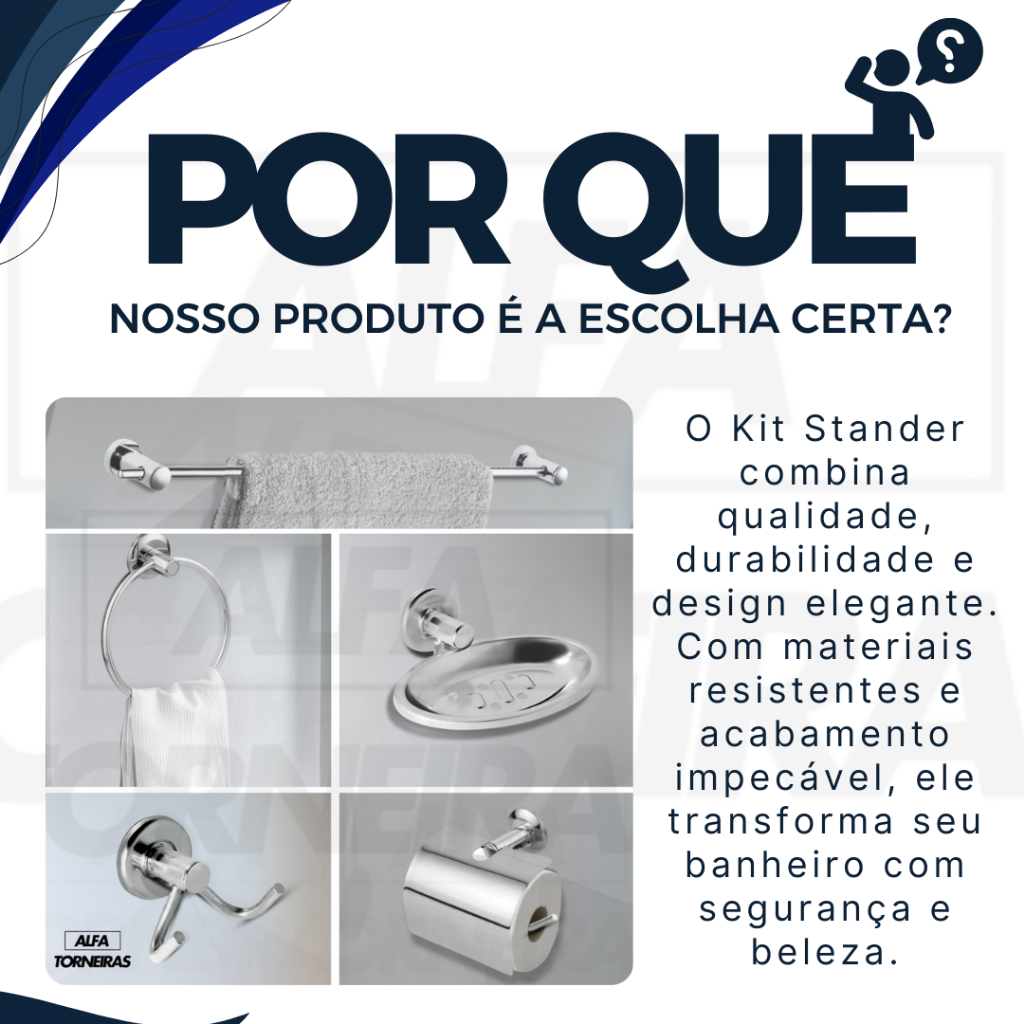 Kit Banheiro Acessórios 5 Peças + 1 Porta Shampoo Reto Inox Cromado Porta Toalhas Papeleira Saboneteira — imagen 7