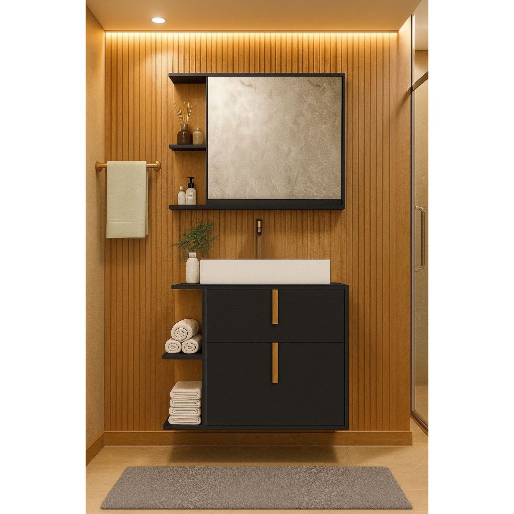 Kit Armário Organizador Gabinete P/ Banheiro Com Espelheira E Cuba Star Portas Dalla Outlet Plus — imagen 2