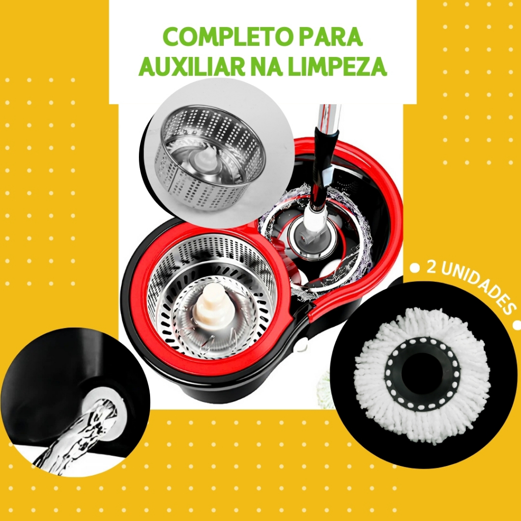 Mop Girátorio Cleaner Profissional – Balde com Centrífuga 14L + Refil Duplo e Cabo Reforçado - MN — imagen 4