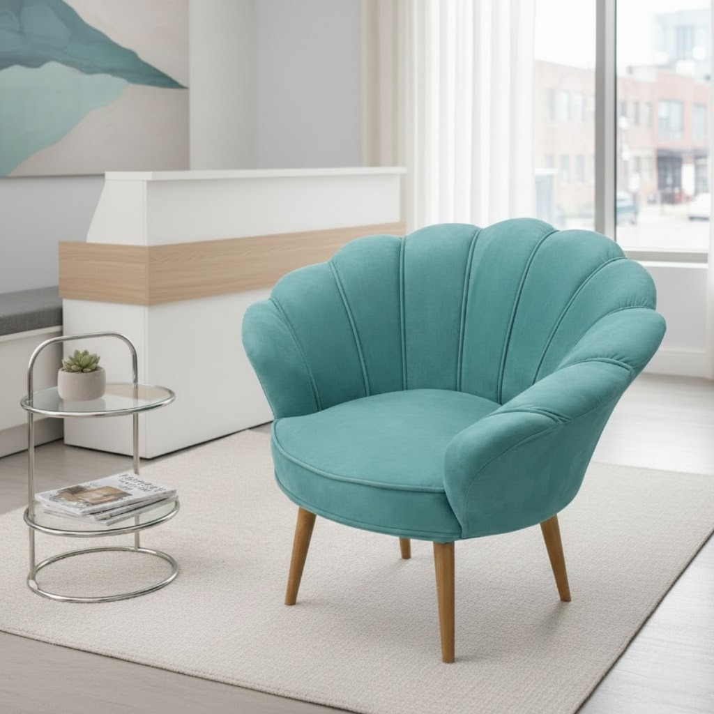 Poltrona Decorativa Pétala luxo Tecido Veludo Pés Palito Sala, quarto e recepção. — imagen 4