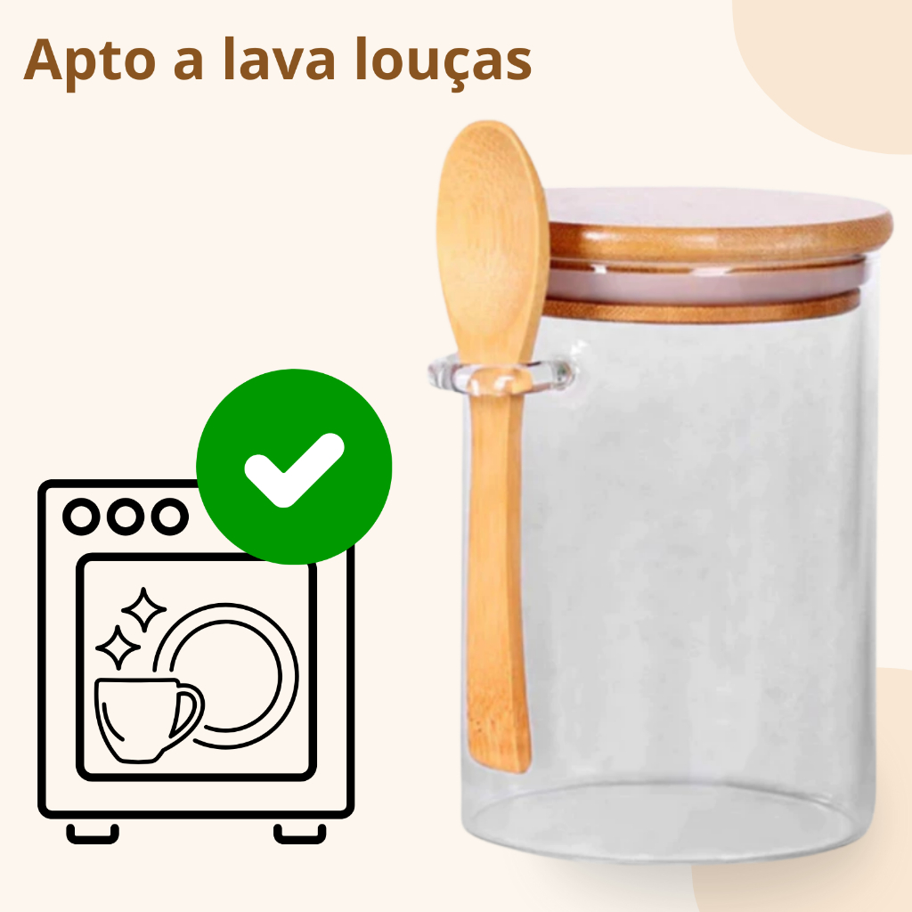 Pote Hermético De Vidro Colher em Bambu 970ml 750ml 550ml Redondo — imagen 4