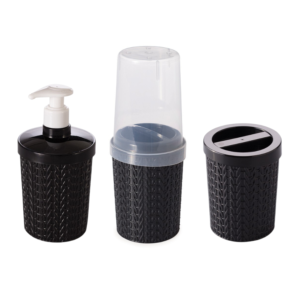 Kit Pia de Banheiro 3 Peças Dispenser Sabonete Líquido Porta Escova de Dente Porta Algodão Cotonete — imagen 5
