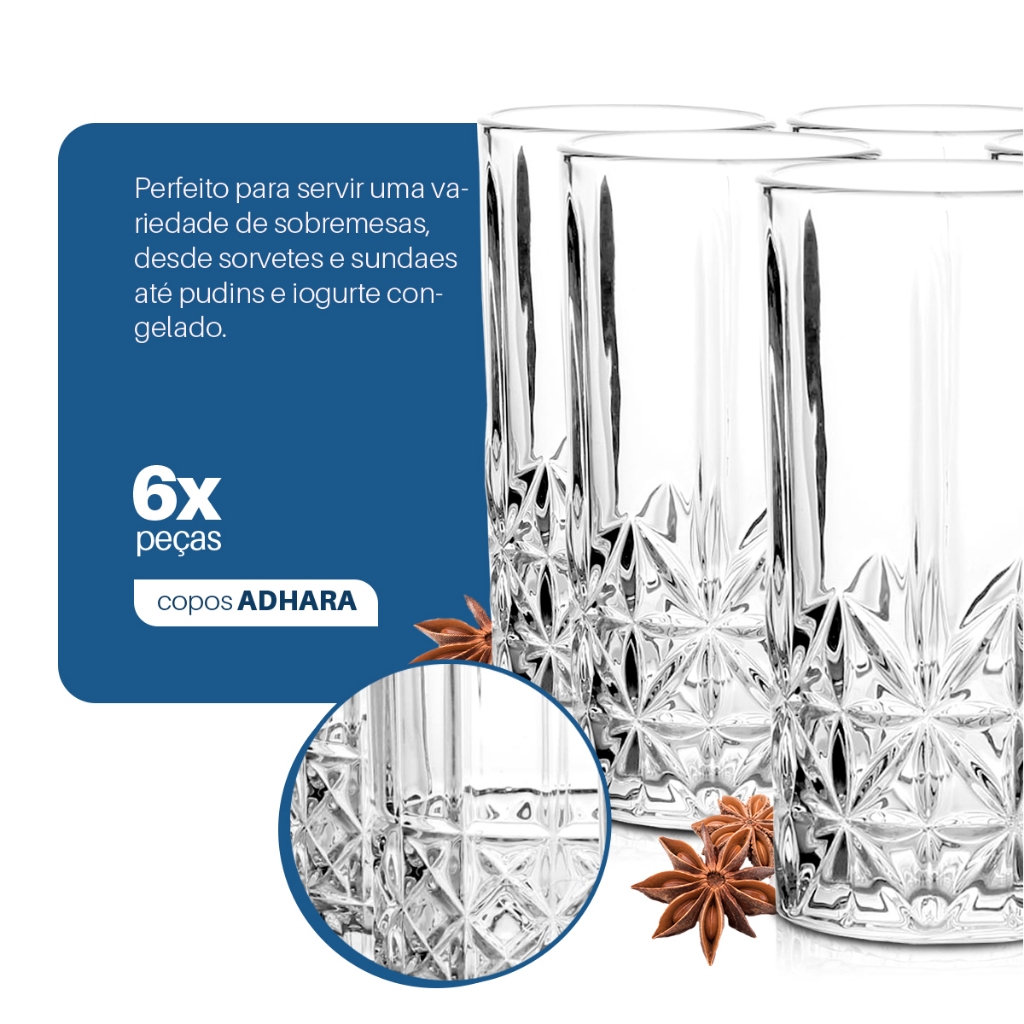 Jogo 6 Copos de Vidro Adhara 360ml – Design em Relevo Estilo Cristal — imagen 6