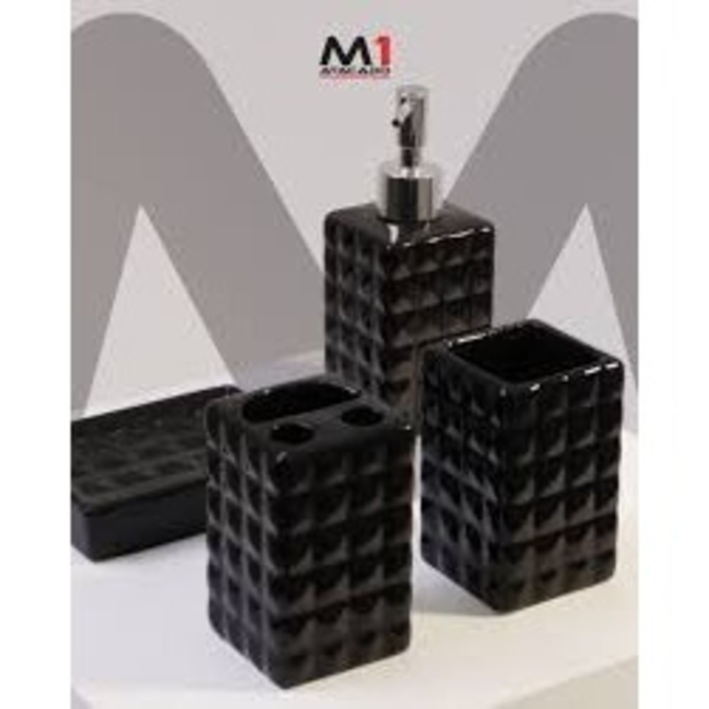Kit Banheiro 4 Peças Saboneteira Ceramica Porta Sabonete Líquido Textura Diamante Porta Escova Dente — imagen 8