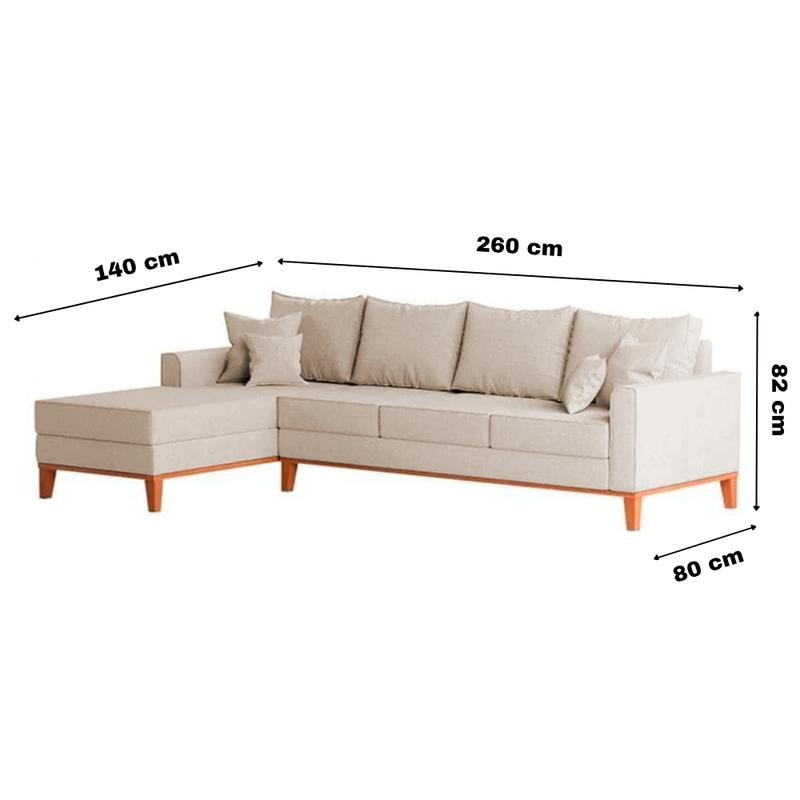 Sofá 4 Lugares Beny com Chaise Esquerdo Linho Bege — imagen 6