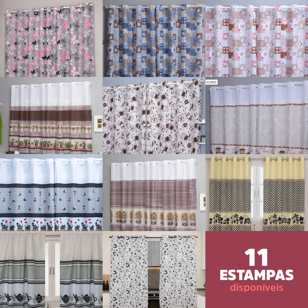 Cortina Oxford Para Cozinha Janela Vitrô 2,00x1,40 Estampada Lisa Com Forro Poliéster Lavável Moderna — imagen 4