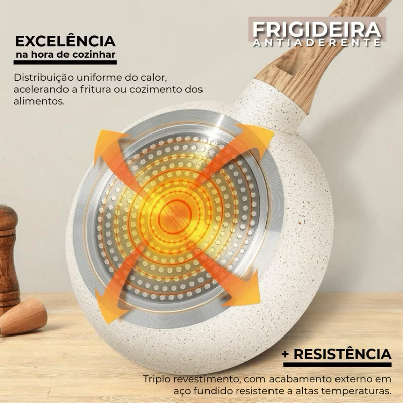 Frigideira Antiaderente Não Usa Óleo Cerâmica Vanilla Cream Grafite Fundo Triplo Premium Indução — imagen 8