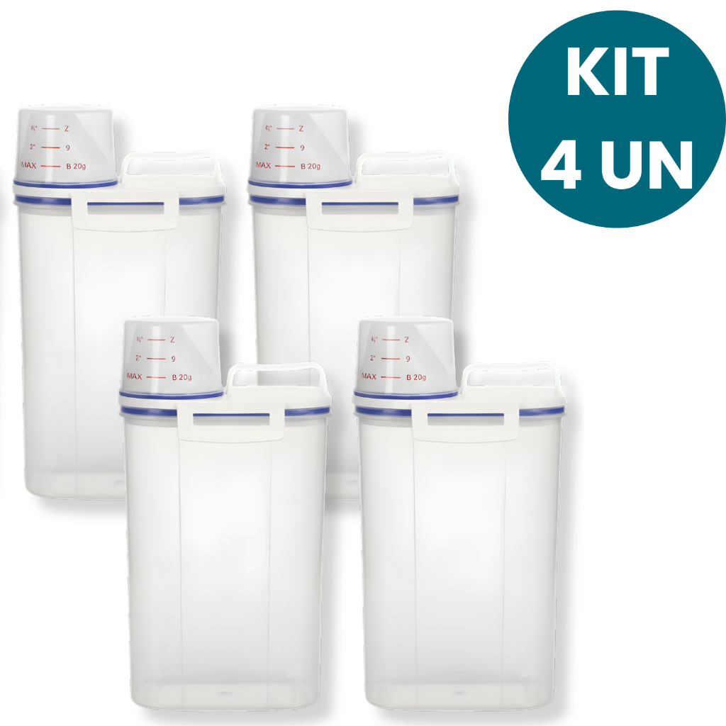 Kit 4 Potes Herméticos 2L Para Lavanderia Com Vedação P/ Sabão em Pó Amaciante Produtos de Limpeza Organização Total — imagen 5