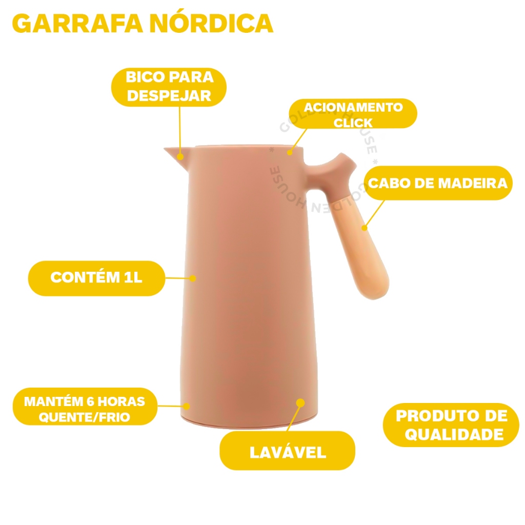 Garrafa Térmica Nórdica 1 Litro Café Chá Cabo de Madeira — imagen 3