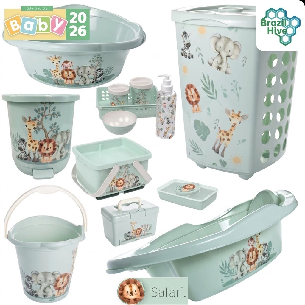 KIT BEBÊ CESTO INFANTIL BANHEIRA BACIA BALDE LIXEIRA KIT TROCADOR KIT HIGIENE PLASÚTIL LUXO — imagen 2
