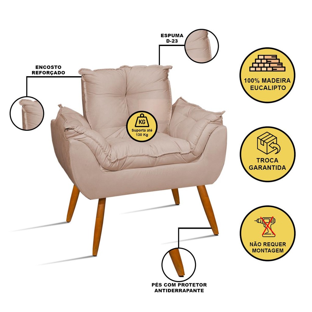 Kit 02 Poltronas + Sofá 2 lugares com Puff Opala Balaqui — imagen 2