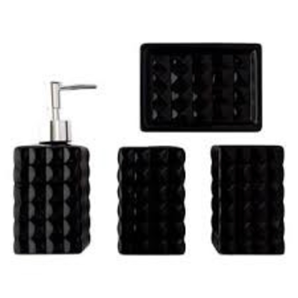Kit Banheiro 4 Peças Saboneteira Ceramica Porta Sabonete Líquido Textura Diamante Porta Escova Dente — imagen 7