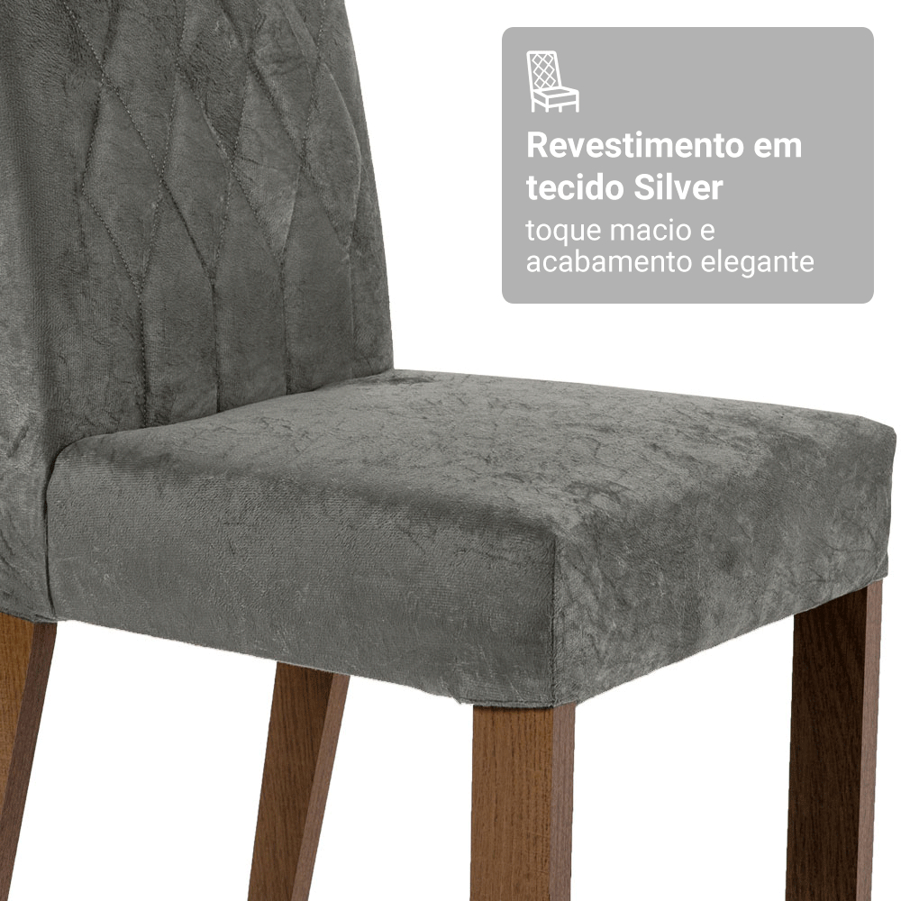 Conjunto Sala de Jantar Mesa Tampo de Vidro 4 Cadeiras Rustic/Cinza/Silver Anaju Madesa — imagen 6