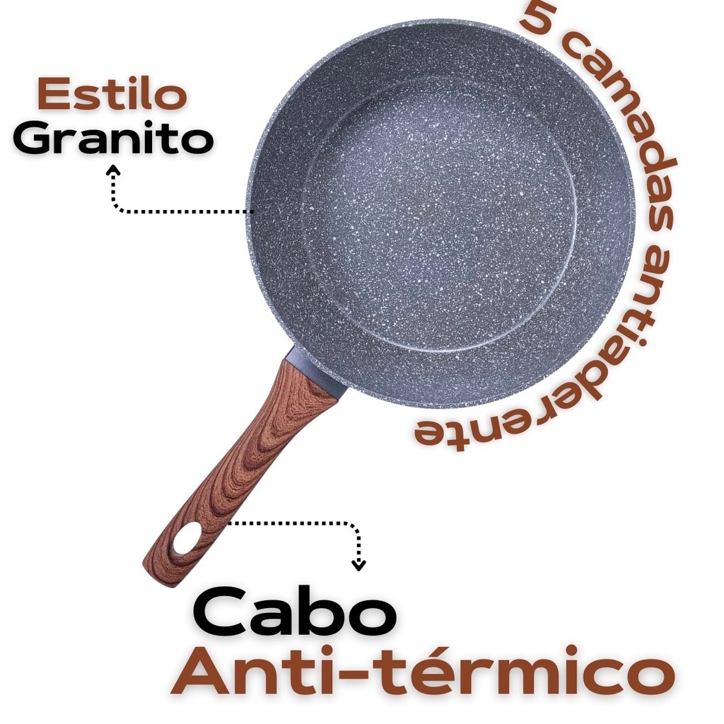 2/1 Frigideira 16 e 18cm Granito Antiaderente Indução de Alumínio Revestimento Cerâmico Premium Cabo Madeira — imagen 5