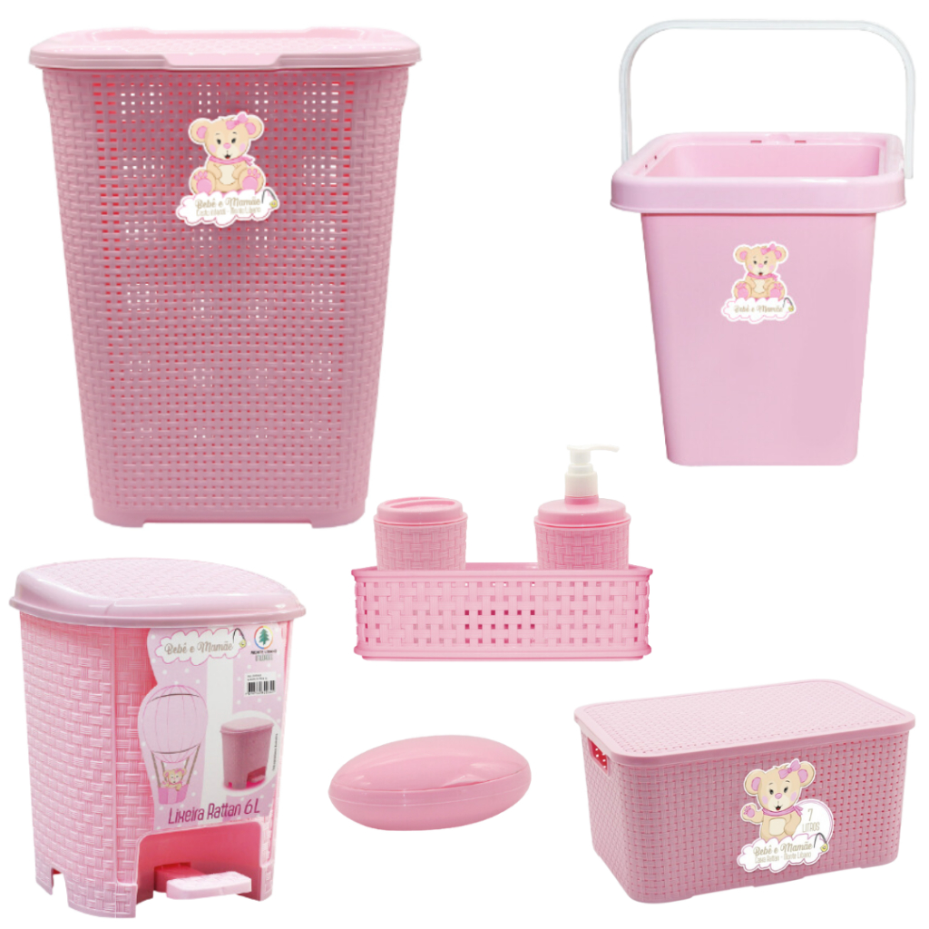 KIT BANHEIRA DE BEBÊ DECORADA LUDICA PLASUTIL + KIT HIGIENE URSO 5 PEÇAS + BACIA LIXEIRA BALDE SABONETEIRA PORTA CHUPETA — imagen 7