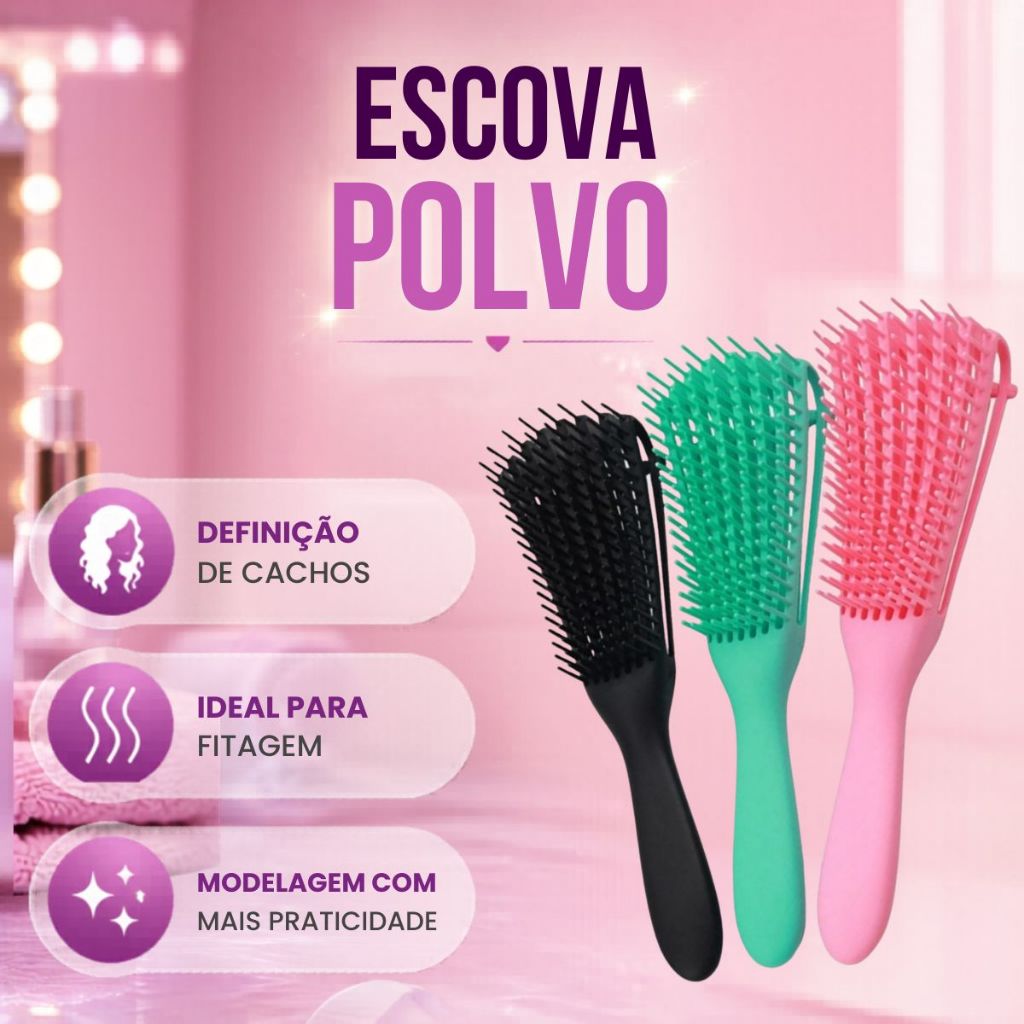 Kit 05 Escova Raquete Flex Escova Mágica e Polvo Massageador de Silicone Touca de Cetim Beauty Flash — imagen 6