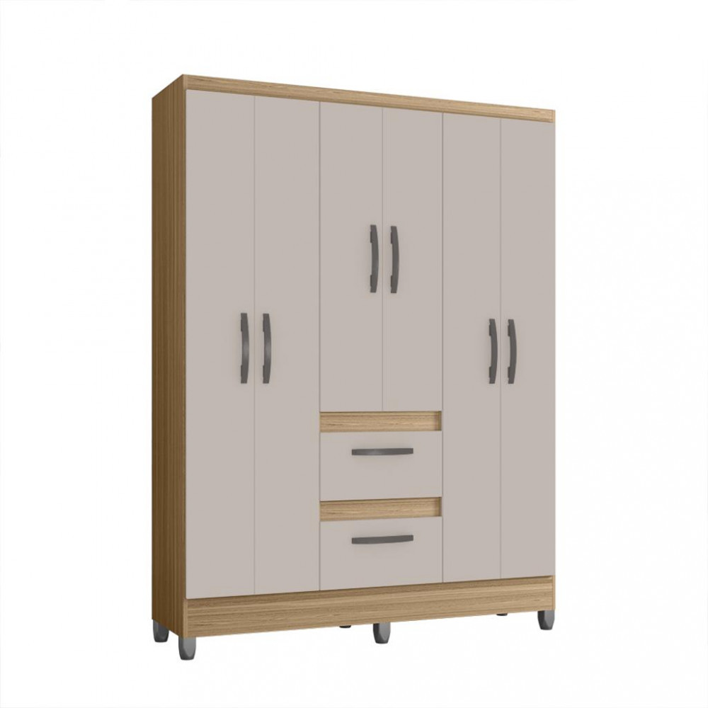 Guarda Roupa Solteiro com Pés 6 Portas 2 Gavetas Capri Poquema — imagen 2