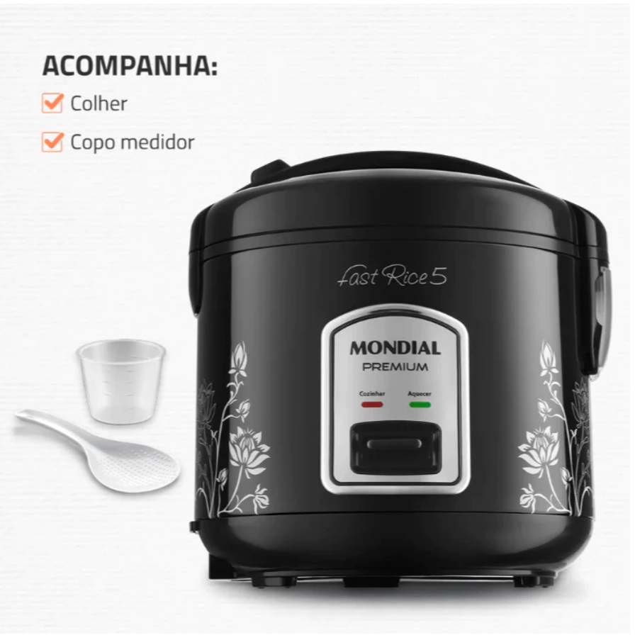 Panela de Arroz Elétrica Mondial 5 Xícaras NPE-08 127V ou 220V Antiaderente com Cozimento a Vapor Preta — imagen 7