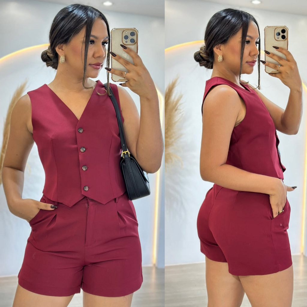 CONJUNTO FEMININO SHORT E COLETE  SOCIAL EN ALFAIATARIA  LOOK LEVE e  ESTILOSO — imagen 4