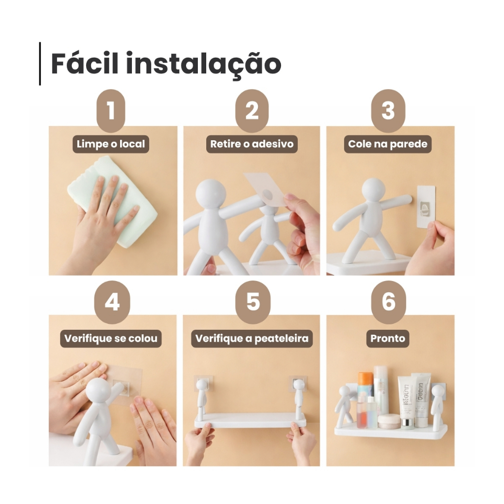 Kit 3 Suportes Prateleiras Multifuncional Boneco Casa Banheiros Organizador Casa Banheiro Resistente — imagen 6