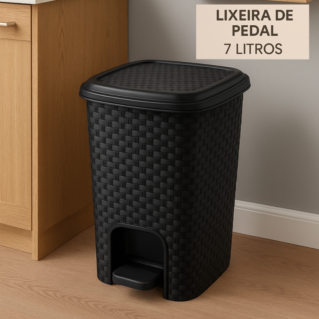 Kit Até 02 Lixeira Banheiro Pedal 7 Litros Plástico Cesto Escritório Lixeira Banheiro Lixeira Escritório — imagen 3
