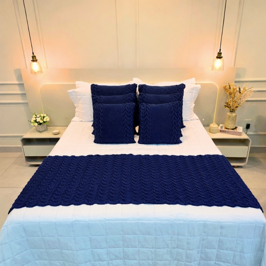 Kit Peseira Manta Tricot Sofá Cama Casal Queen King Aconchego Home Decor + 2 Capas Almofadas — imagen 8
