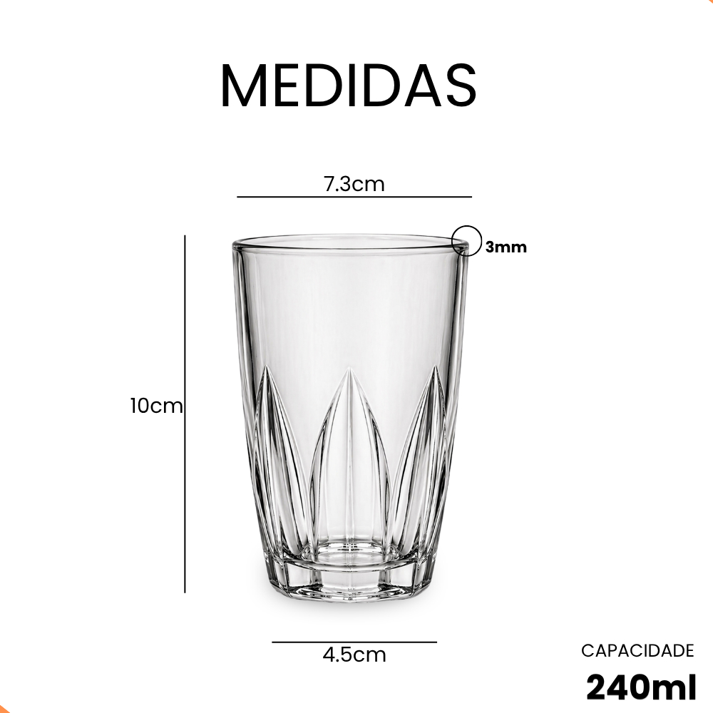 Jogo De Copos Em Vidro Kit 6 Peças Cozinha Água Suco — imagen 3