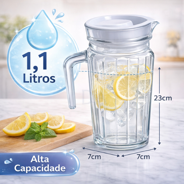 Jarra de Vidro Suiça 1L com Tampa Água Suco Vidro Resistente — imagen 2