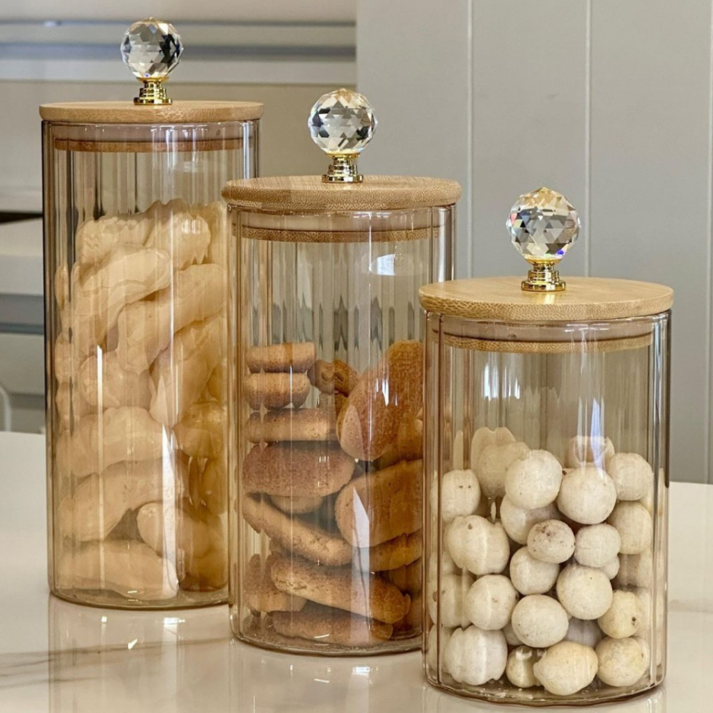 Pote de Vidro com Tampa de Bambu Hermético MODELOS DIVERSOS Porta Temperos Cozinha — imagen 7