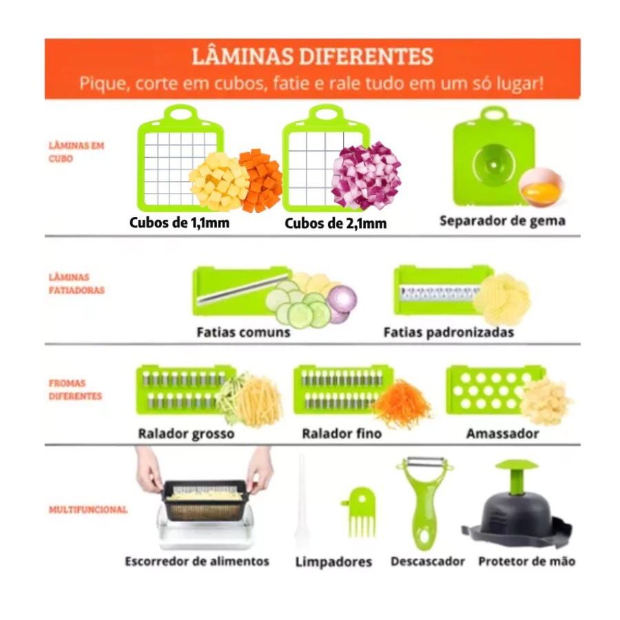 Fatiador Profissional Multifuncional 16 em 1 de Aço Inoxidável - Ideal para Vegetais, Frutas e Legumes — imagen 8