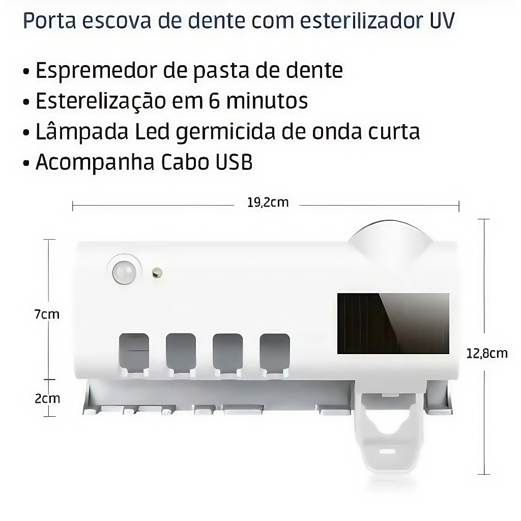 Porta Escova de Dentes UV com Dispenser de Pasta Dental Suporte Banheiro Sem Furar — imagen 6