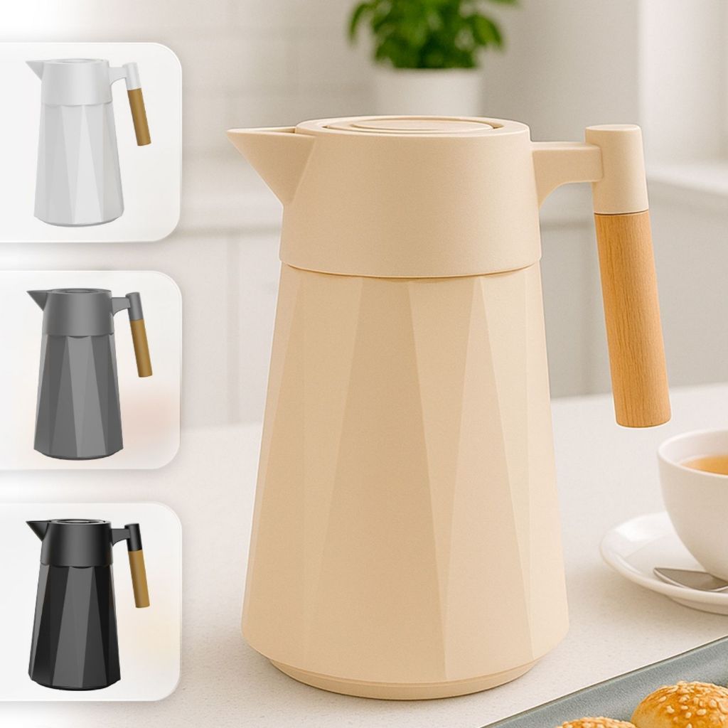 Garrafa Térmica Prisma 950 ml Para Chás/Café Design Moderno Cabo Madeira — imagen 7