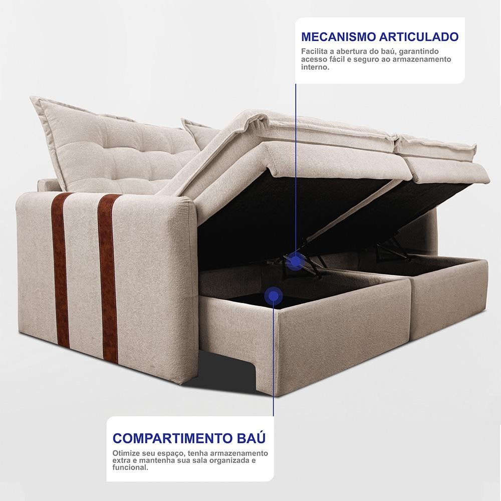 Sofá Baú Sem Caixa Retrátil 1,60m SoftGel Petit Boucle Bege Claro Cama inBox — imagen 6