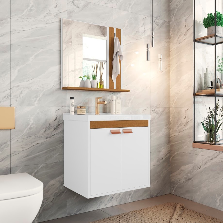 Kit Armário Organizador Gabinete P/ Banheiro Com Espelheira E Cuba Star Portas Dalla Outlet Plus — imagen 8