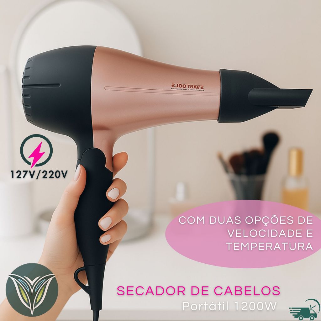 KIT 3 Escova Secadora + Secador de Cabelo Portátil + Modelador de Cachos + Chapinha Profissional Rosa Potente Qualidade — imagen 3