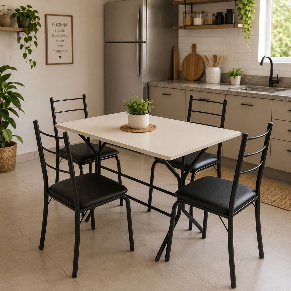 Conjunto Mesa com 4 Cadeiras 4 Lugares Cozinha Sala de Jantar MDF Aço Confortse — imagen 4