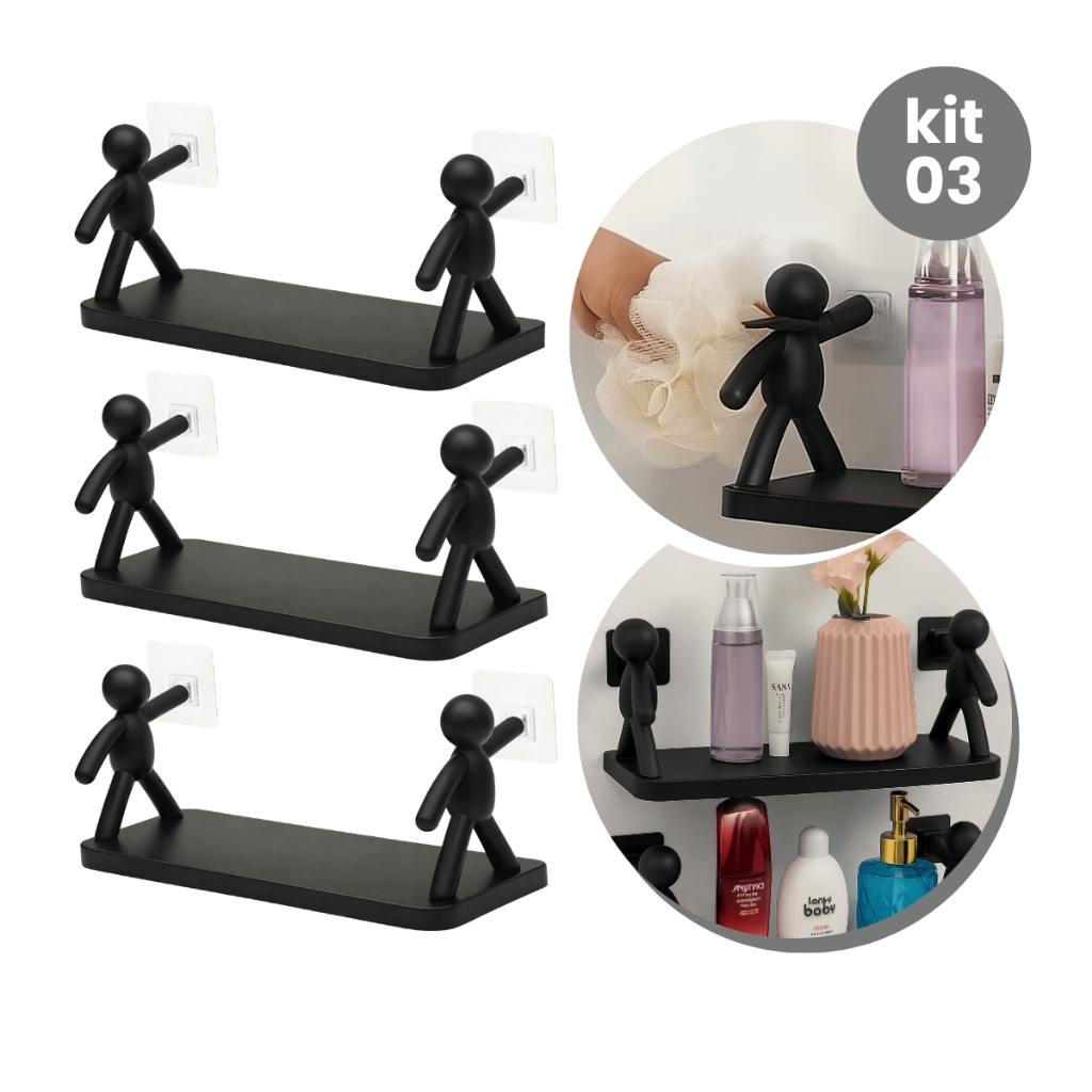Kit 3 Suportes Prateleiras Multifuncional Boneco Casa Banheiros Organizador Casa Banheiro Resistente — imagen 2