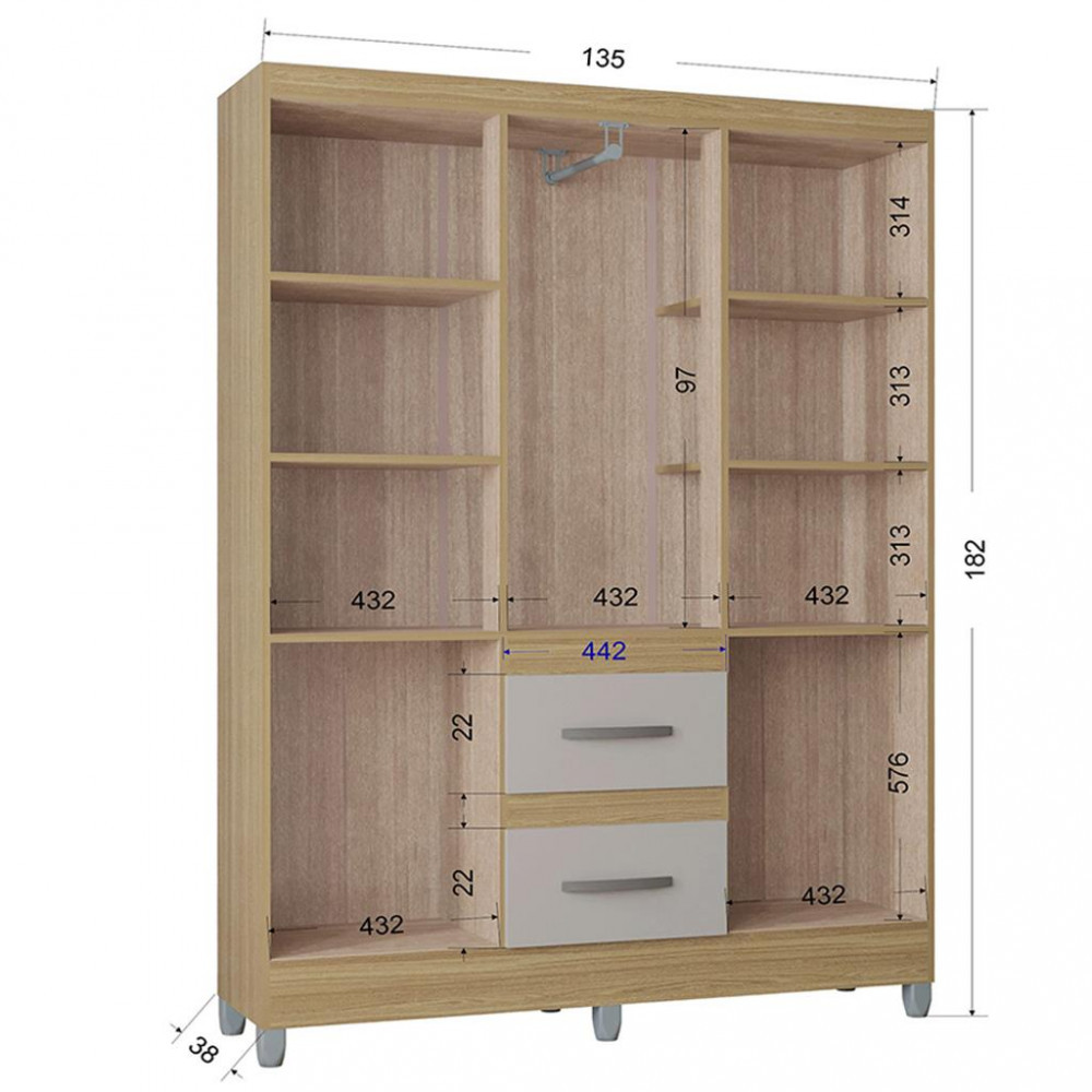 Guarda Roupa Solteiro com Pés 6 Portas 2 Gavetas Capri Poquema — imagen 4