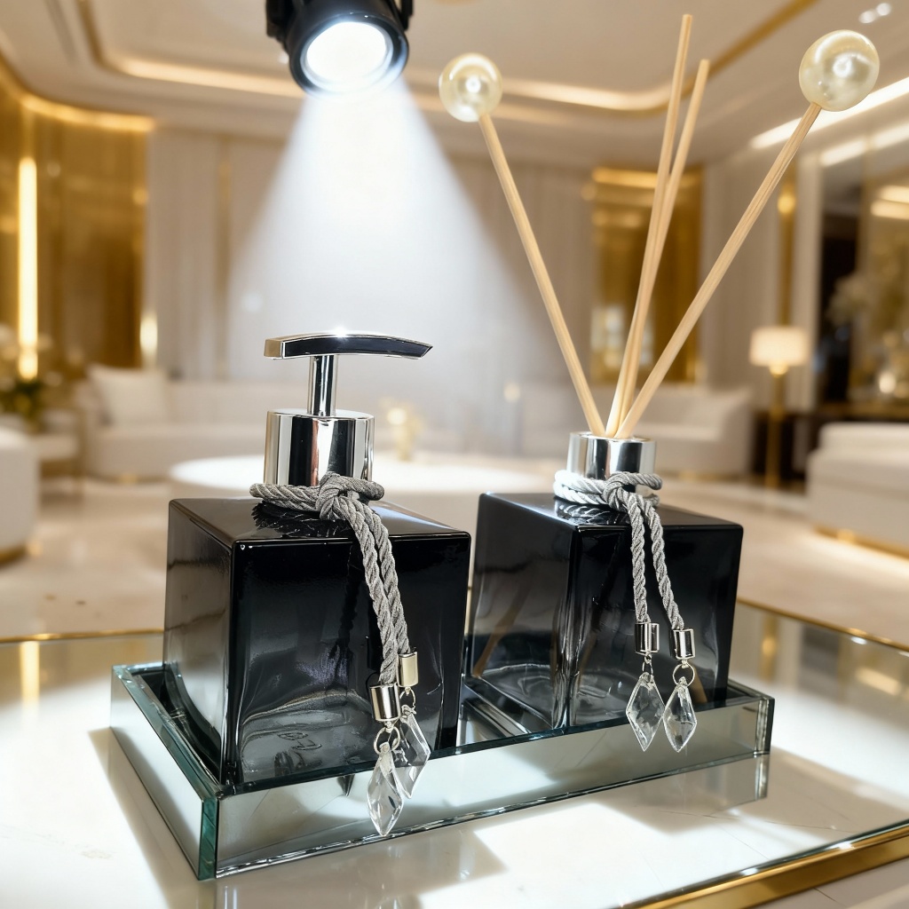 Kit Lavabo Luxo Vidro Decorativo Aromatizador Saboneteira Bandeja Cristal Elegante Banheiro Chique — imagen 8