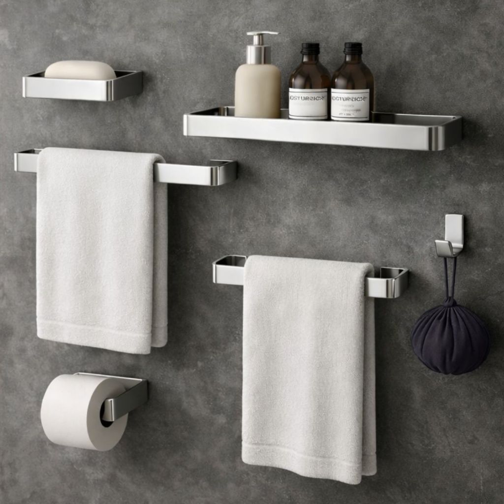 Kit Acessórios Para Banheiro Lavabo 6 Peças Toalheiro Inox Premium Suporte Parede Luxo Preto Cromado — imagen 7