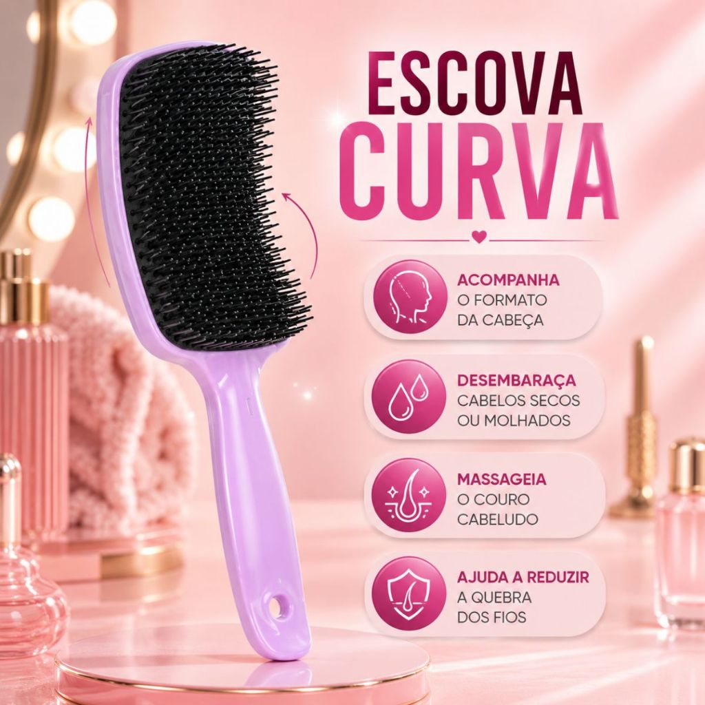 Kit 05 Escova Raquete Flex Escova Mágica e Polvo Massageador de Silicone Touca de Cetim Beauty Flash — imagen 4