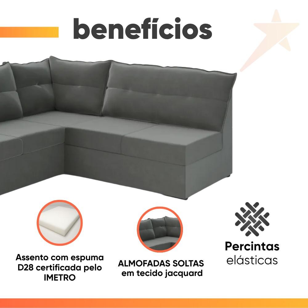 Sofá de Canto 5 Lugares Renaut Suede Cinza Mamflex — imagen 5