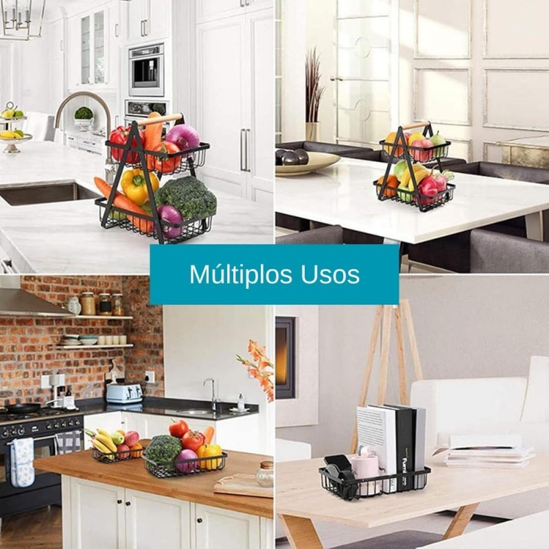 Fruteira de Mesa Cesto Organizador Multiuso Metal Aramado 3 Andares para Cozinha Casa Frutas Legumes​ — imagen 7