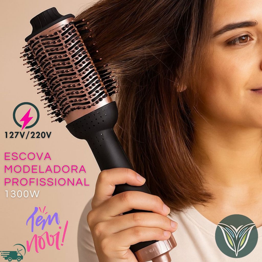 KIT 3 Escova Secadora + Secador de Cabelo Portátil + Modelador de Cachos + Chapinha Profissional Rosa Potente Qualidade — imagen 8