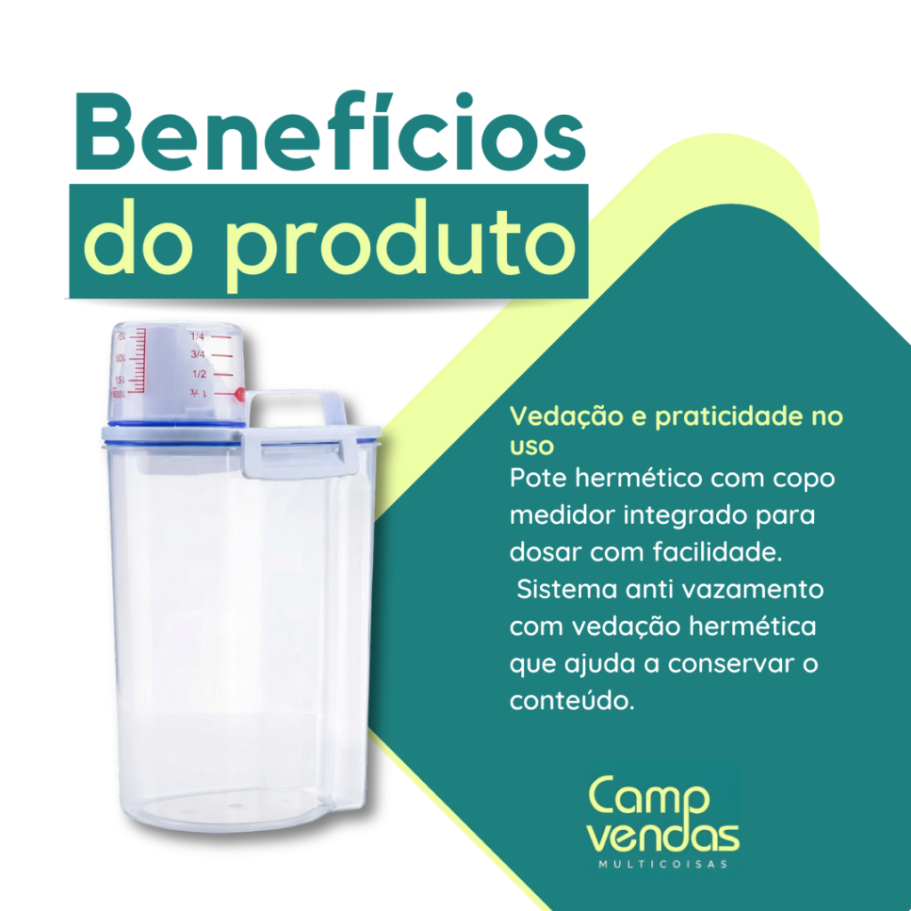 Kit 4 Potes Herméticos 2L Para Lavanderia Com Vedação P/ Sabão em Pó Amaciante Produtos de Limpeza Organização Total — imagen 3