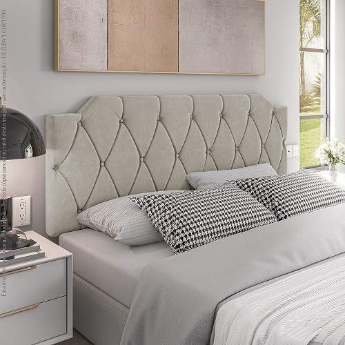 Conjunto Mesa De Cab Com Gaveta + Cabeceira Estofada Box Para Cama Queen KELLY E KIT TED BRA/FREIJÓ — imagen 2